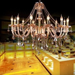 European Crystal Chandelier Luxury Amber Colour Pendant Light