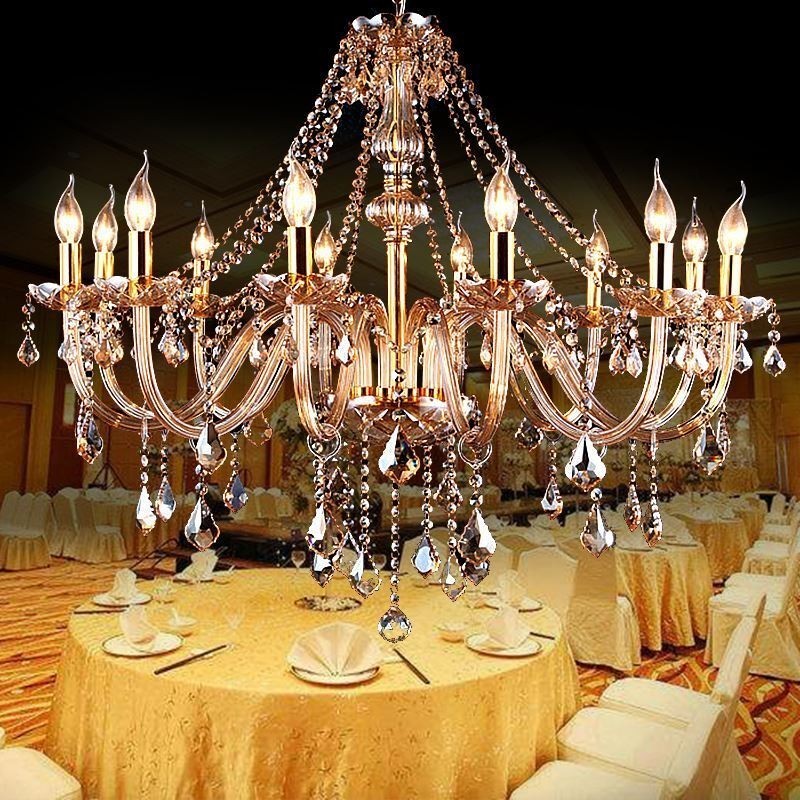 European Crystal Chandelier Luxury Amber Colour Pendant Light
