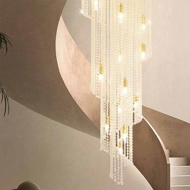 Modern Crystal Chandelier Luxury Staircase Crystal Ceiling Light With 19 Lights