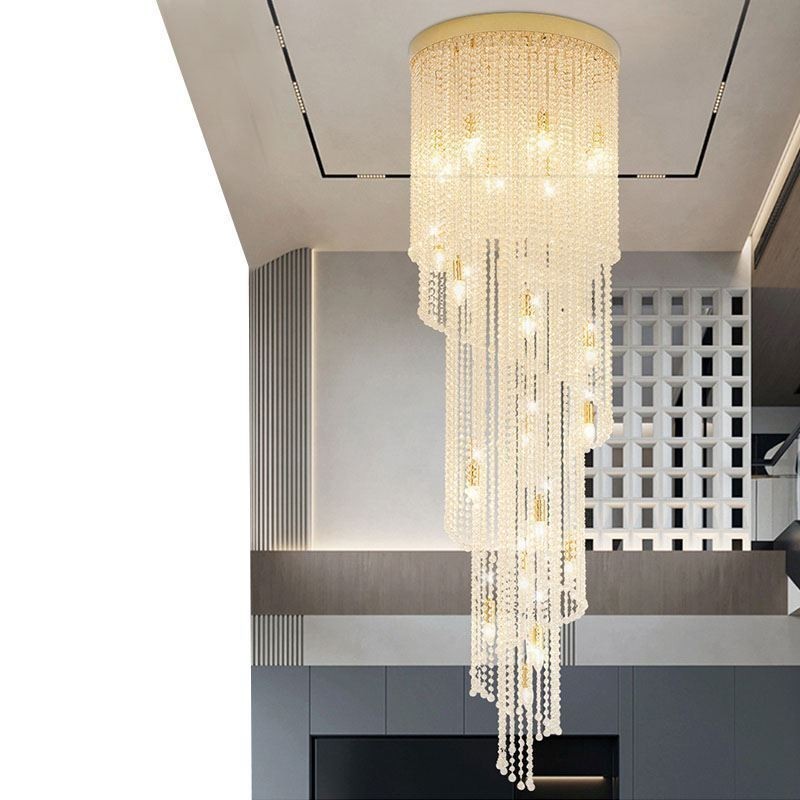 Modern Crystal Chandelier Luxury Staircase Crystal Ceiling Light With 19 Lights