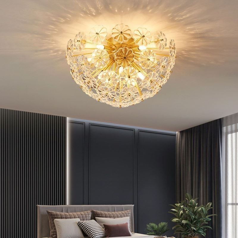Semi Circle Glass Flush Mount Modern Decorative Flower Shaped Ceiling Light