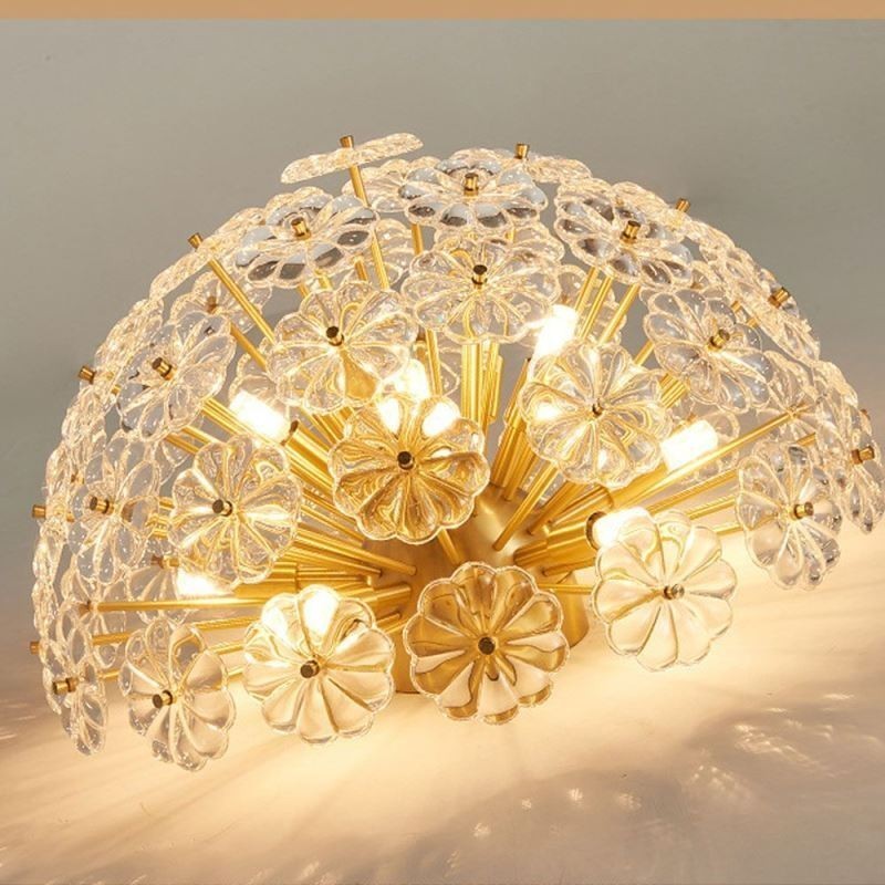 Semi Circle Glass Flush Mount Modern Decorative Flower Shaped Ceiling Light