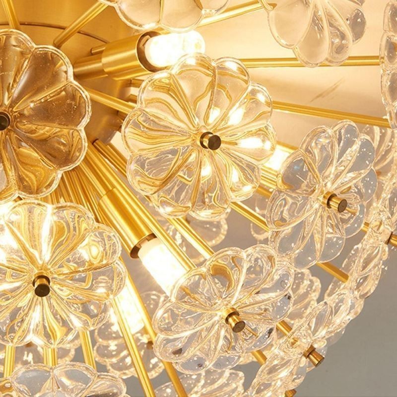 Semi Circle Glass Flush Mount Modern Decorative Flower Shaped Ceiling Light