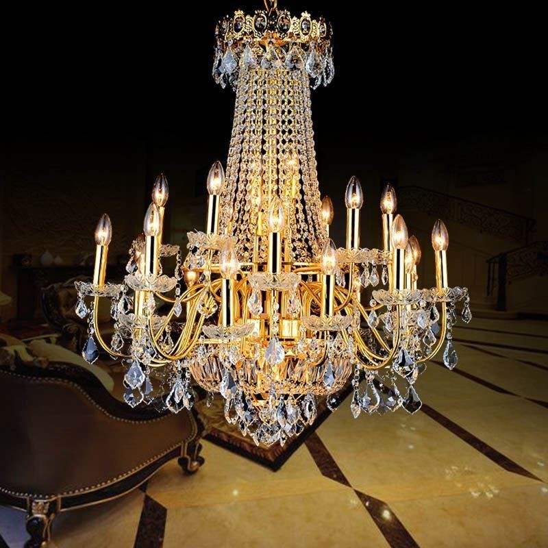 European Luxury Crystal Chandelier Duplex Stair Pendant Light