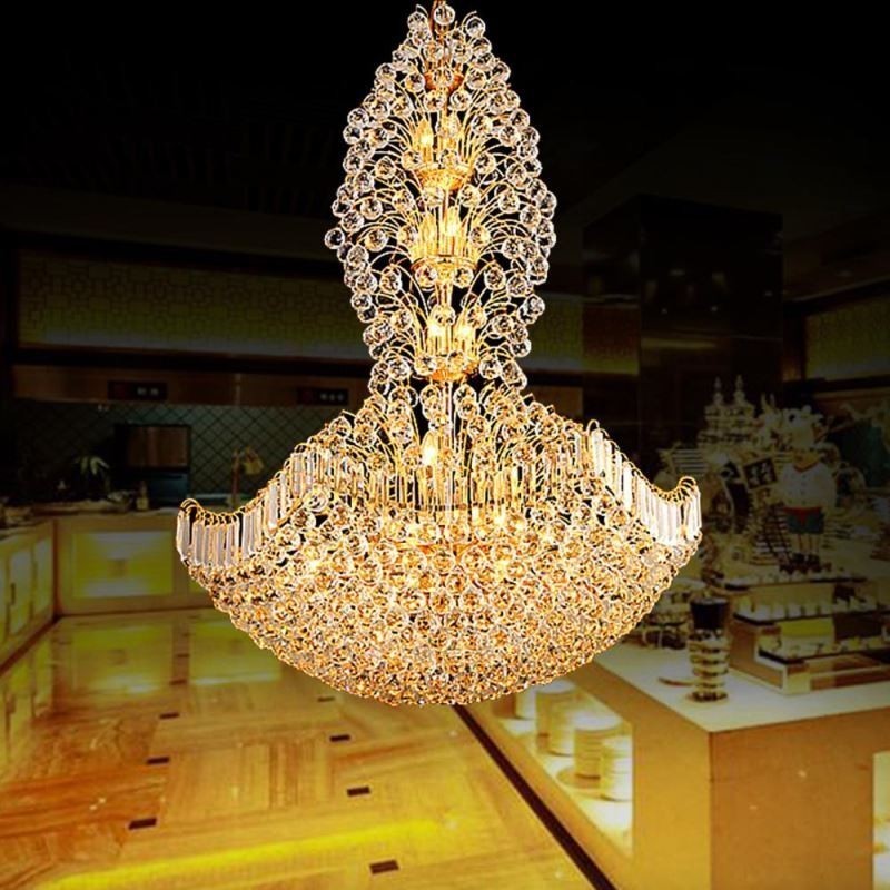 European Crystal Empire Chandelier Large Gold Colour Pendant Light