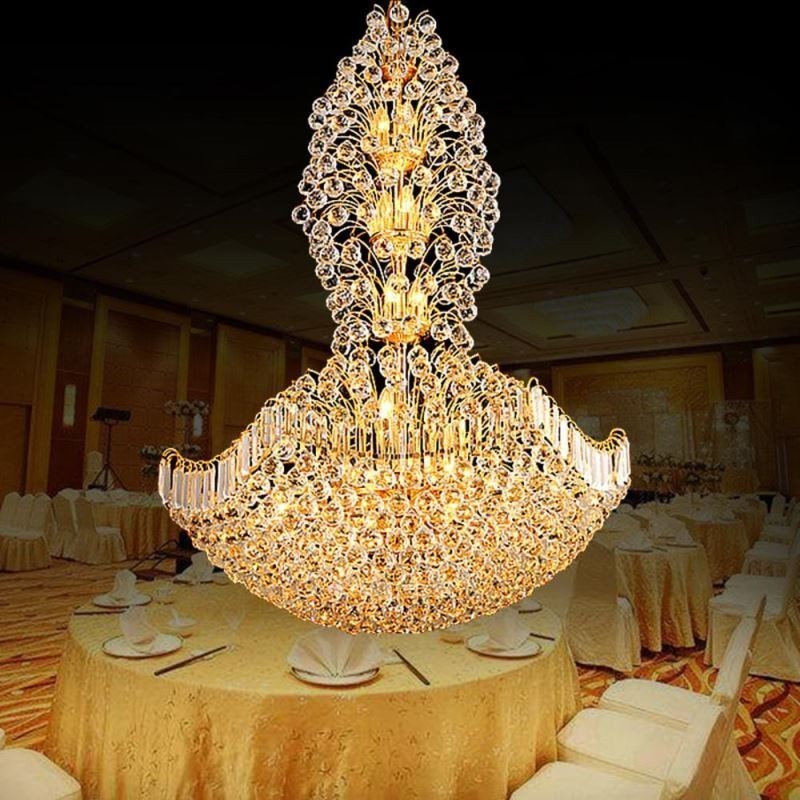European Crystal Empire Chandelier Large Gold Colour Pendant Light