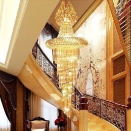 Luxury Crystal Chandelier Modern European Graceful Long Pendant Duplex Staircase