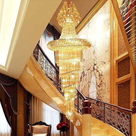 Luxury Crystal Chandelier Modern European Graceful Long Pendant Duplex Staircase