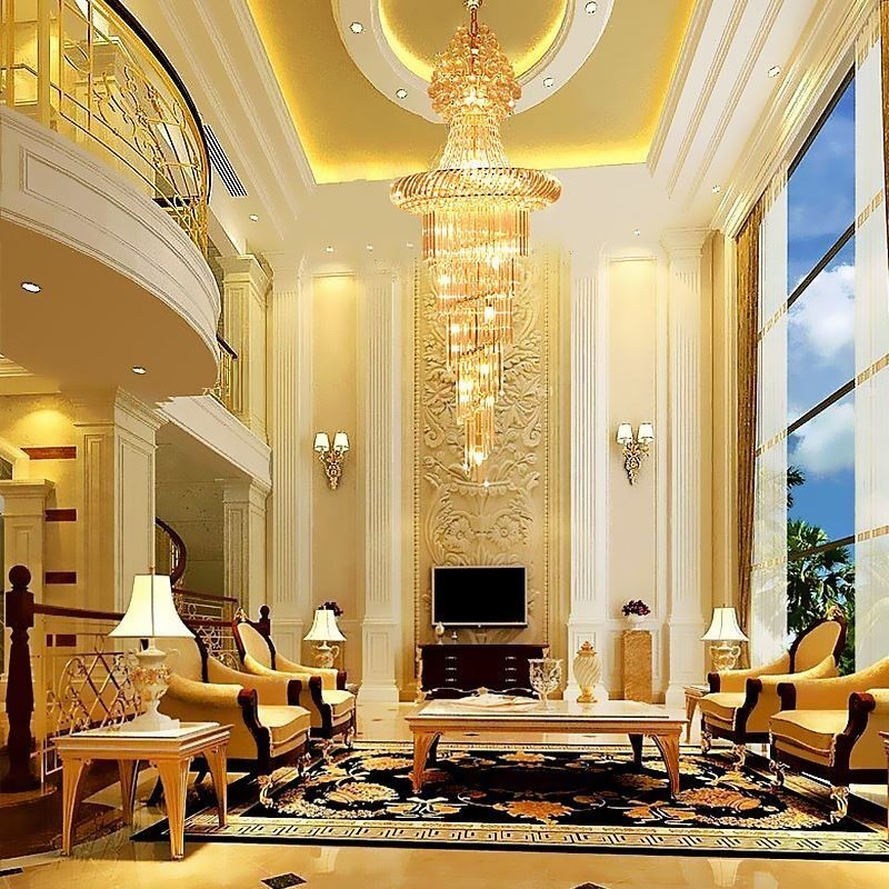 Luxury Crystal Chandelier Modern European Graceful Long Pendant Duplex Staircase