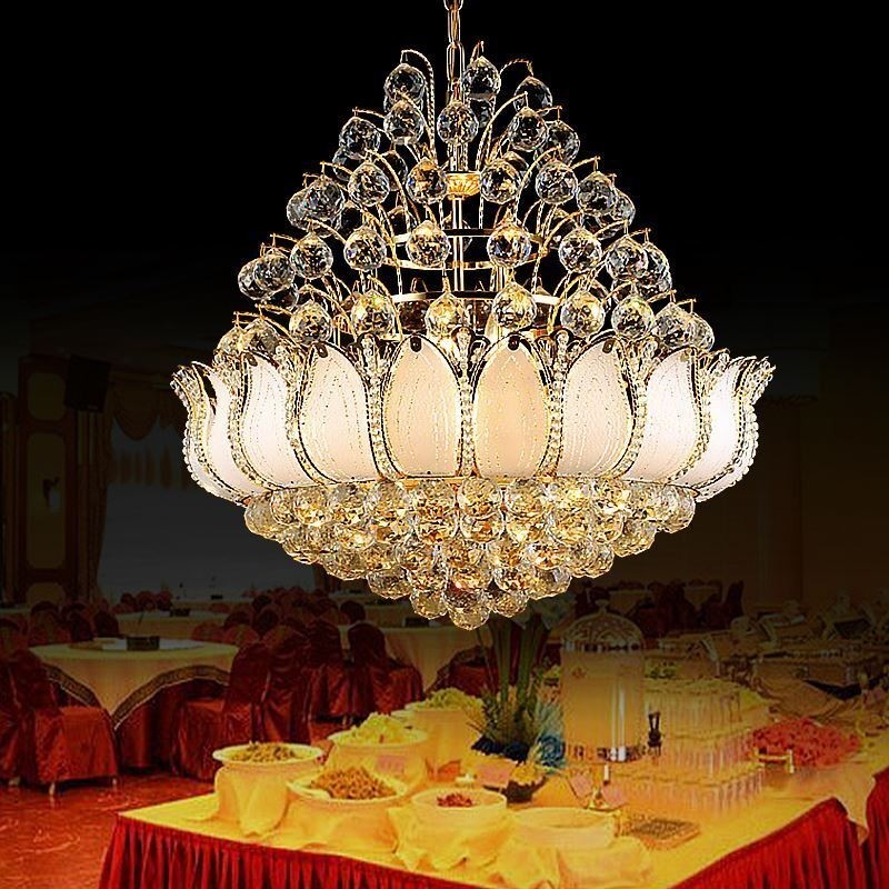 Contemporary Crystal Empire Chandelier Gold Colour Pendant Light Lotus