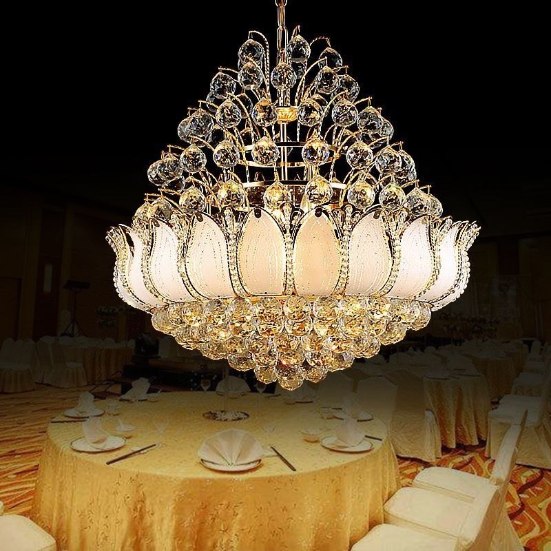 Contemporary Crystal Empire Chandelier Gold Colour Pendant Light Lotus