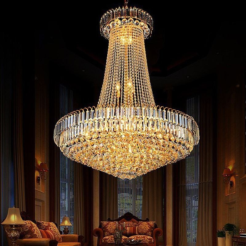 Elegant Crystal Chandelier European Pendant Light Long Hanging Chandelier Duplex Staircase