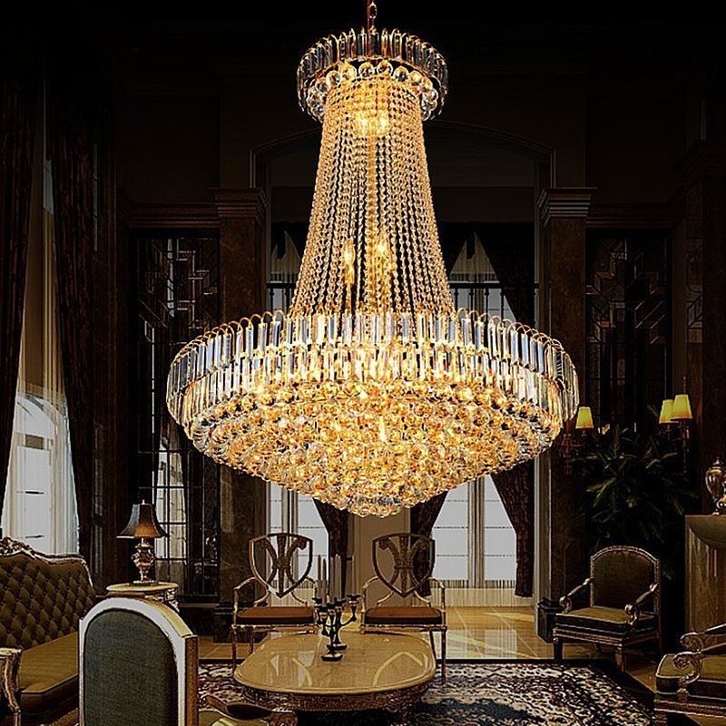 Elegant Crystal Chandelier European Pendant Light Long Hanging Chandelier Duplex Staircase