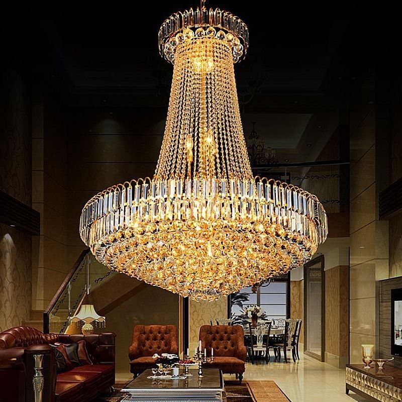 Elegant Crystal Chandelier European Pendant Light Long Hanging Chandelier Duplex Staircase