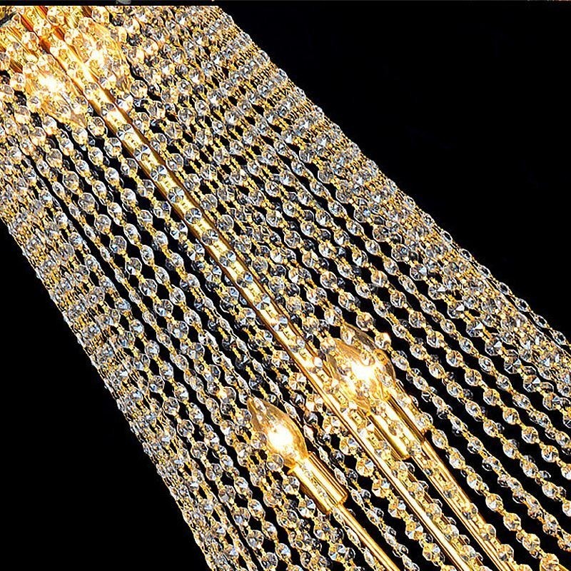 Elegant Crystal Chandelier European Pendant Light Long Hanging Chandelier Duplex Staircase