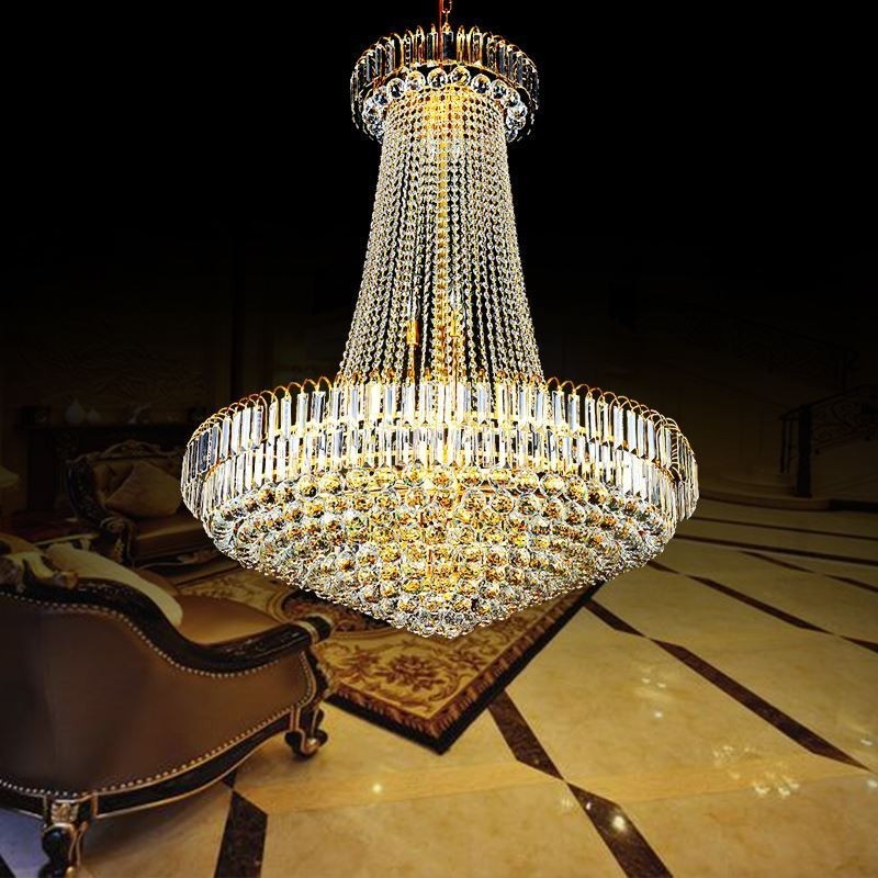 Elegant Crystal Chandelier European Pendant Light Long Hanging Chandelier Duplex Staircase