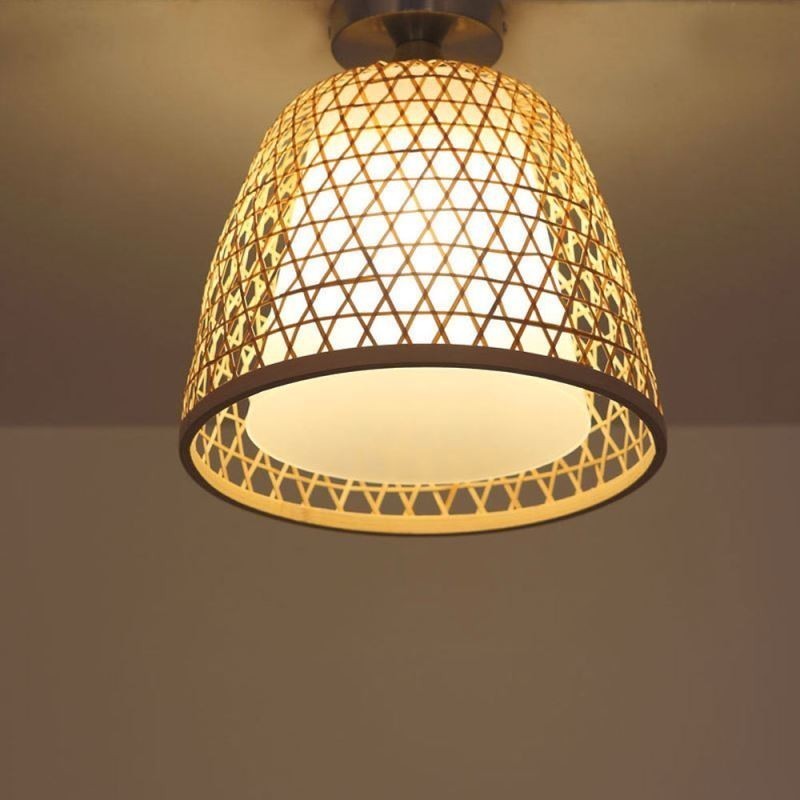 Bamboo Semi Flush Mount Creative Round Ceiling Light Vestibule Lighting