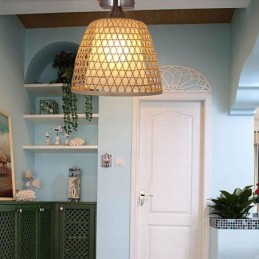 Bamboo Semi Flush Mount Creative Round Ceiling Light Vestibule Lighting