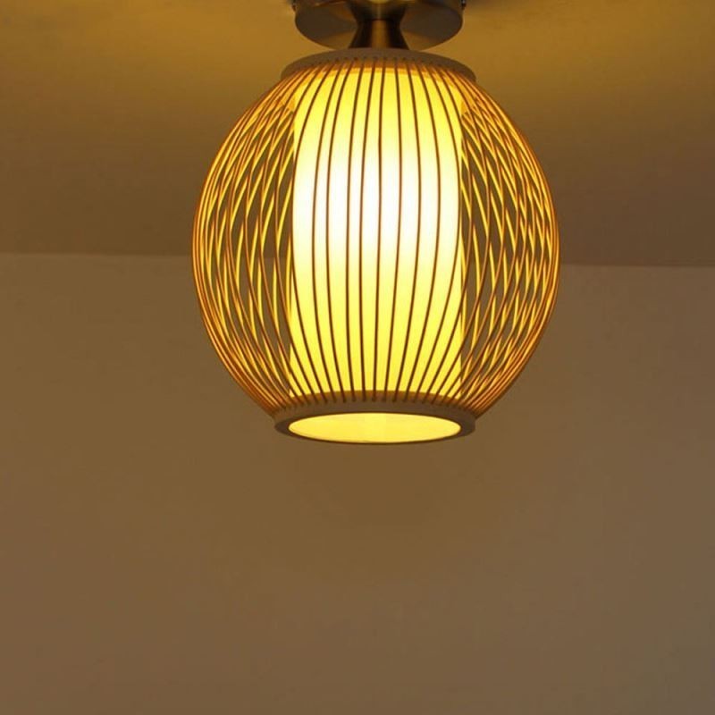 Unique Semi Flush Mount Creative Round Bamboo Ceiling Light Porch Lighting