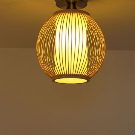 Unique Semi Flush Mount Creative Round Bamboo Ceiling Light Porch Lighting
