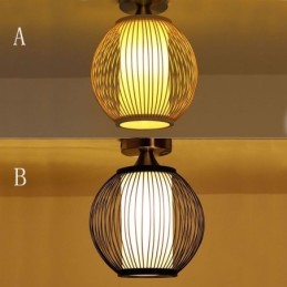 Unique Semi Flush Mount Creative Round Bamboo Ceiling Light Porch Lighting