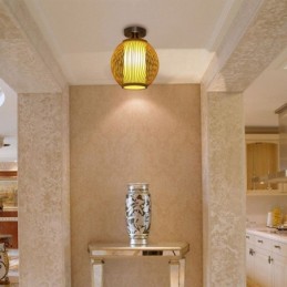 Unique Semi Flush Mount Creative Round Bamboo Ceiling Light Porch Lighting