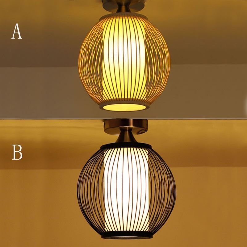 Unique Semi Flush Mount Creative Round Bamboo Ceiling Light Porch Lighting