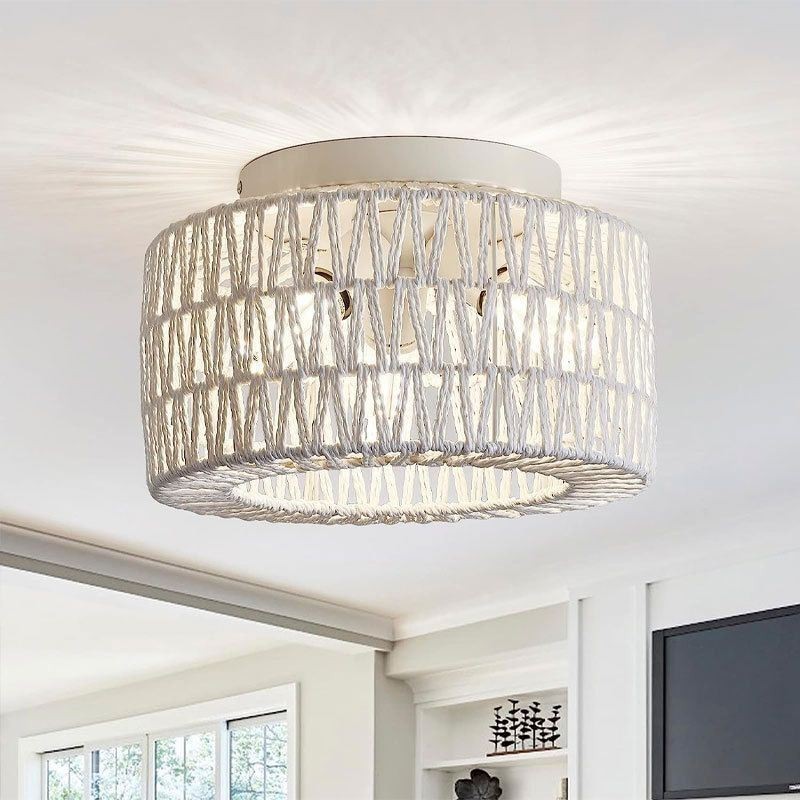Country Style Flush Mount American Woven Cage Ceiling Light