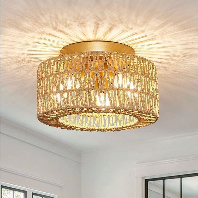 Country Style Flush Mount American Woven Cage Ceiling Light