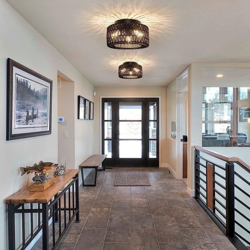 Country Style Flush Mount American Woven Cage Ceiling Light