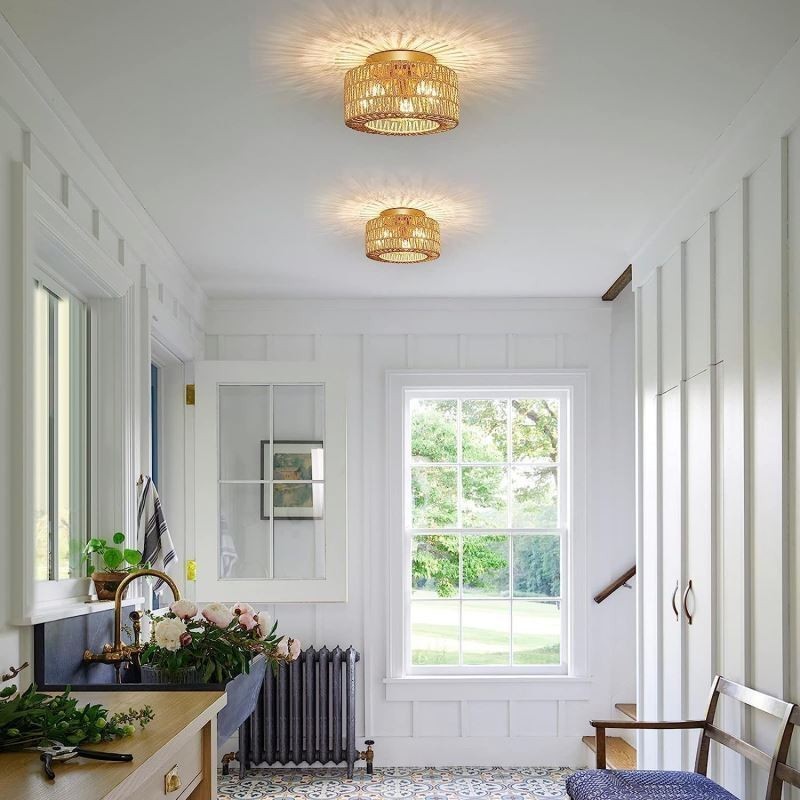 Country Style Flush Mount American Woven Cage Ceiling Light