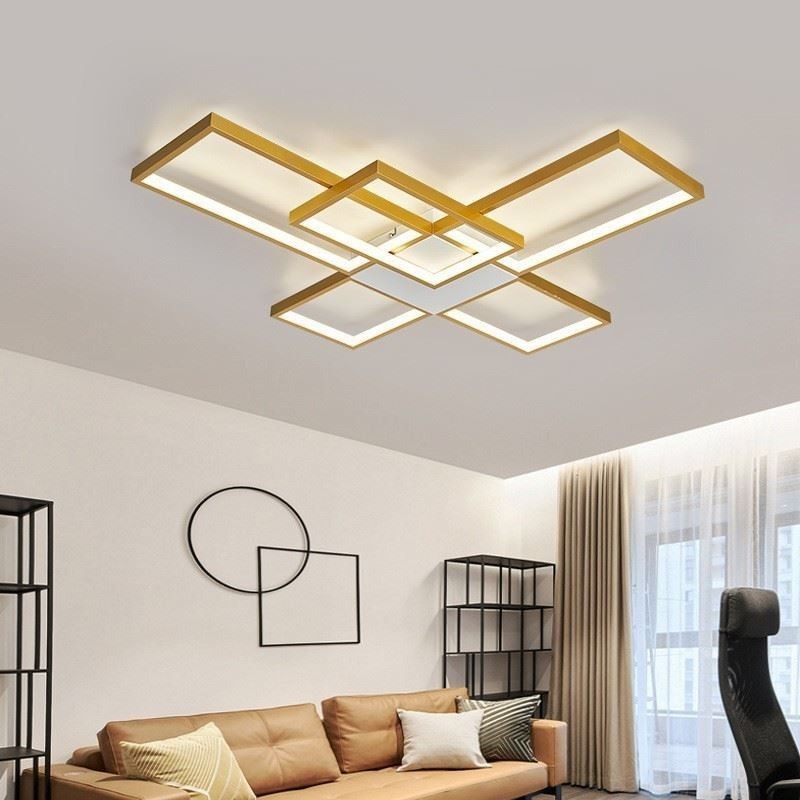 Minimalist Flush Mount Five Square Ceiling Light Stepless Dimmable With Remote Control 92W