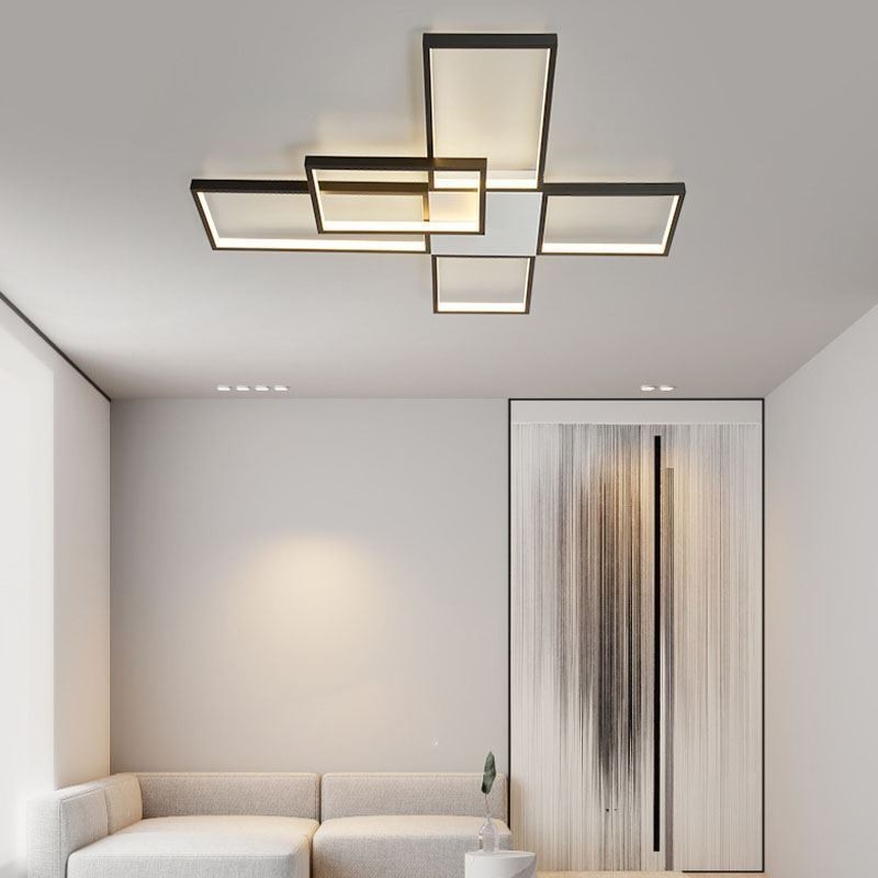 Minimalist Flush Mount Five Square Ceiling Light Stepless Dimmable With Remote Control 92W