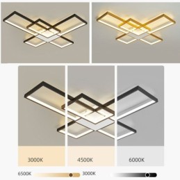 Minimalist Flush Mount Five Square Ceiling Light Stepless Dimmable With Remote Control 92W