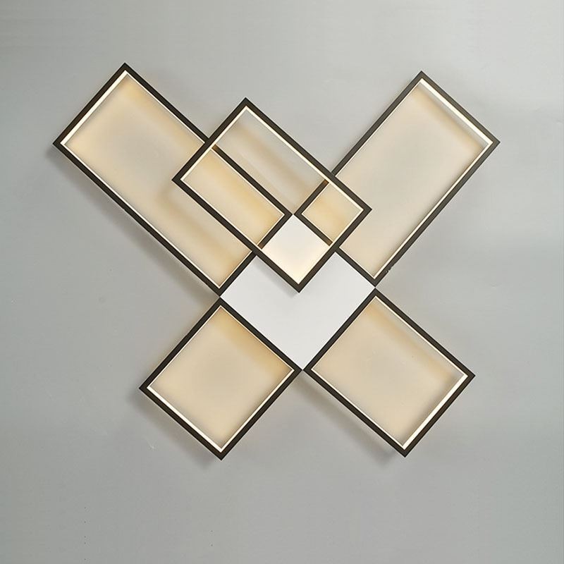 Minimalist Flush Mount Five Square Ceiling Light Stepless Dimmable With Remote Control 92W