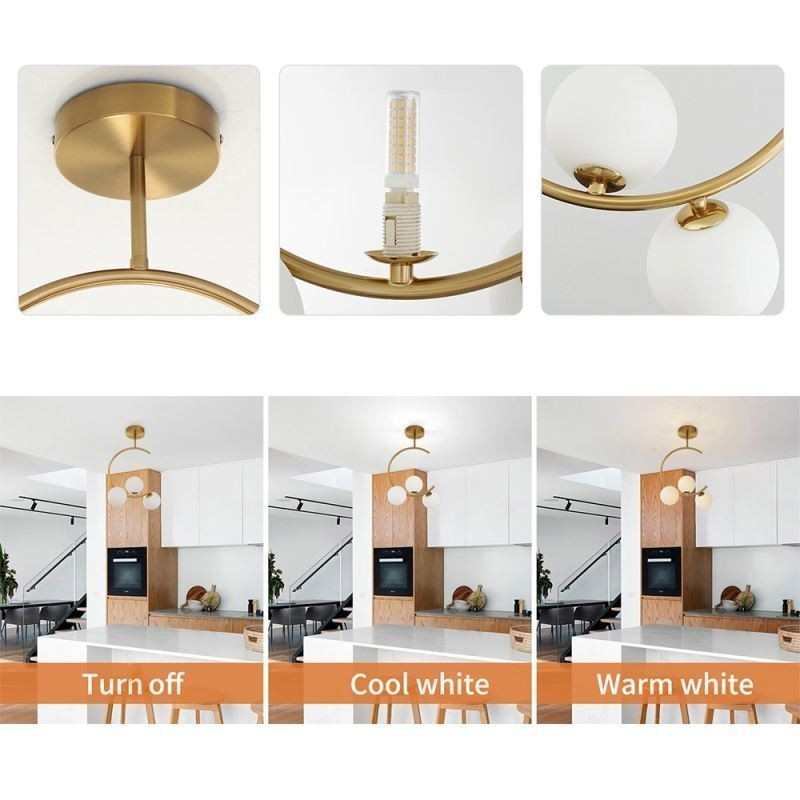 Modern And Simple Flush Mount Three Head Milky White Glass Ceiling Light G9 5W