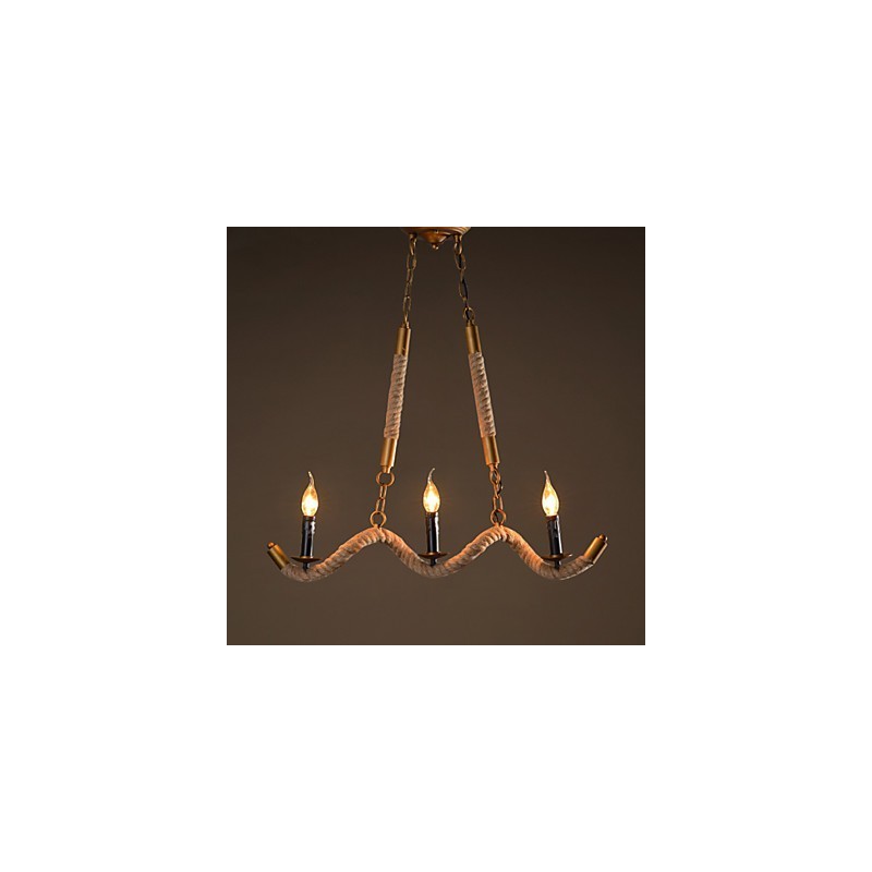 Candle Hemp Chandelier Vintage Pendant Wrought Iron Wave Hemp Rope Chandelier