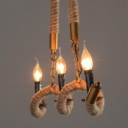 Candle Hemp Chandelier Vintage Pendant Wrought Iron Wave Hemp Rope Chandelier