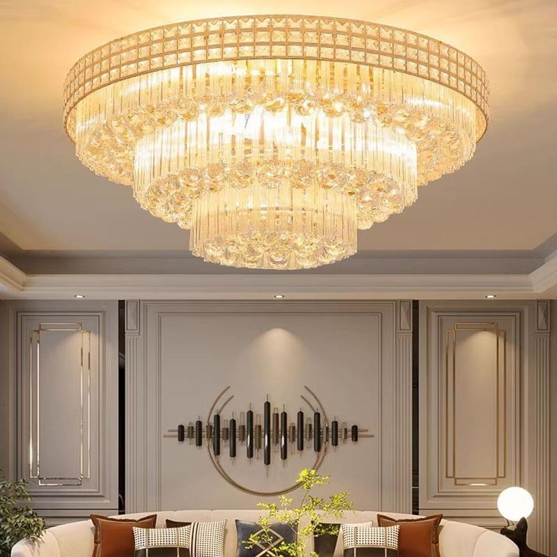 Crystal Flush Mount Round Crystal Ceiling Lamp with Remote Control 80CM