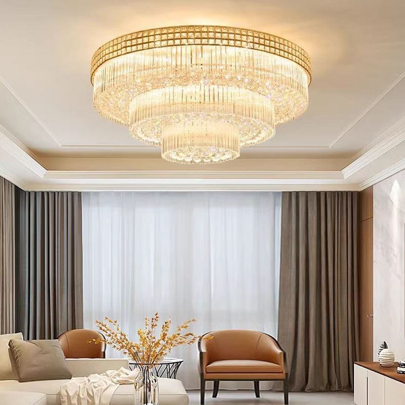 Crystal Flush Mount Round Crystal Ceiling Lamp with Remote Control 80CM