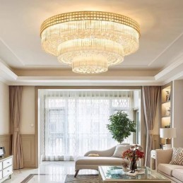 Crystal Flush Mount Round Crystal Ceiling Lamp with Remote Control 80CM