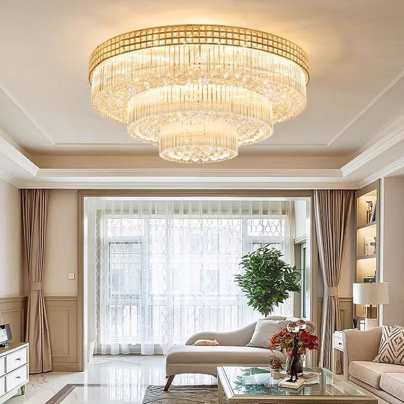Crystal Flush Mount Round Crystal Ceiling Lamp with Remote Control 80CM