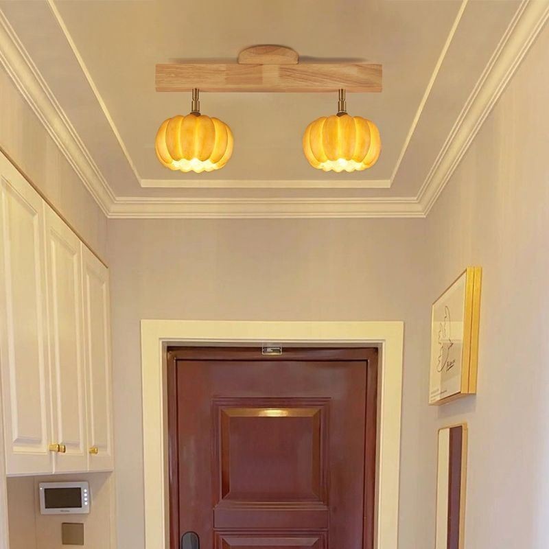 Double Small Pumpkin Flush Mount Japanese Retro Ceiling Light