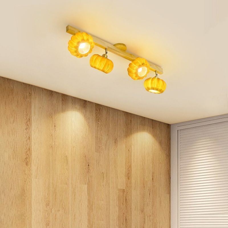 Double Small Pumpkin Flush Mount Japanese Retro Ceiling Light