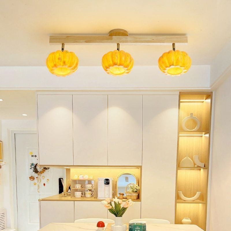 Double Small Pumpkin Flush Mount Japanese Retro Ceiling Light