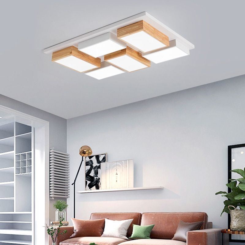 Modern Acrylic Ceiling Light Geometric Wood Ceiling Lamp