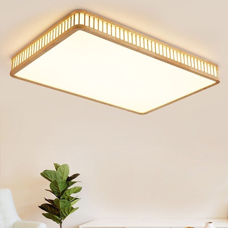 Japanese Acrylic Ceiling Light Rectangular Rubber Wood Ceiling Light
