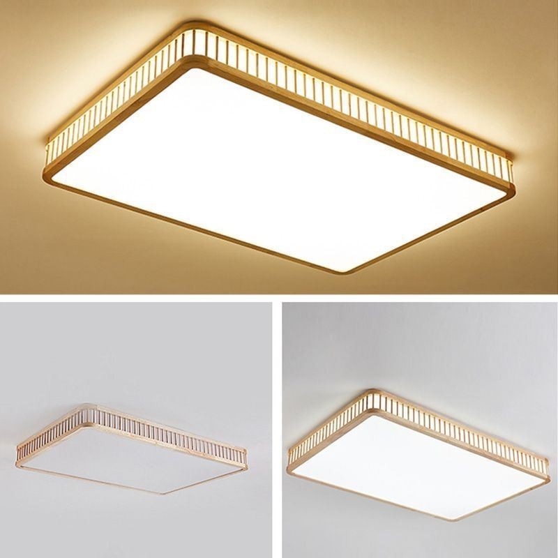 Japanese Acrylic Ceiling Light Rectangular Rubber Wood Ceiling Light