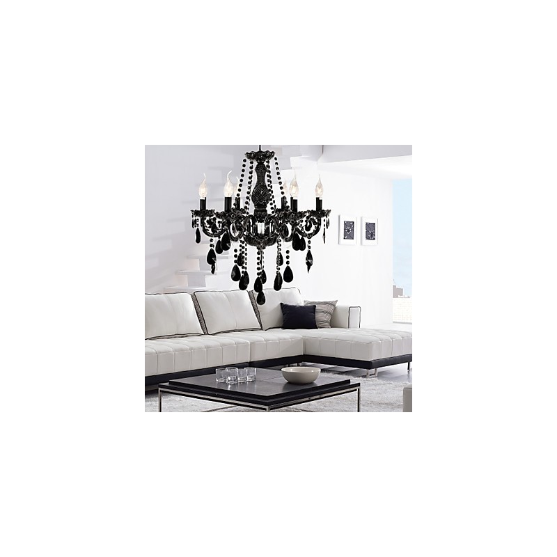 Chandelier Black Crystal Modern 6 Lights