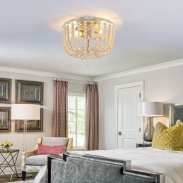 Farmhouse Wood Beaded Flush Mount Celling Light 3 Light Fixture